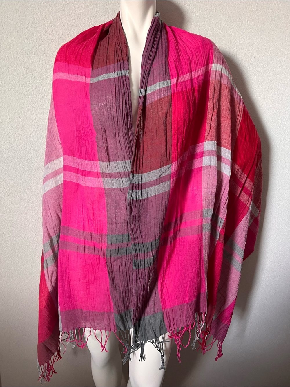 Pink and Red Scarf/Wrap with Tassels